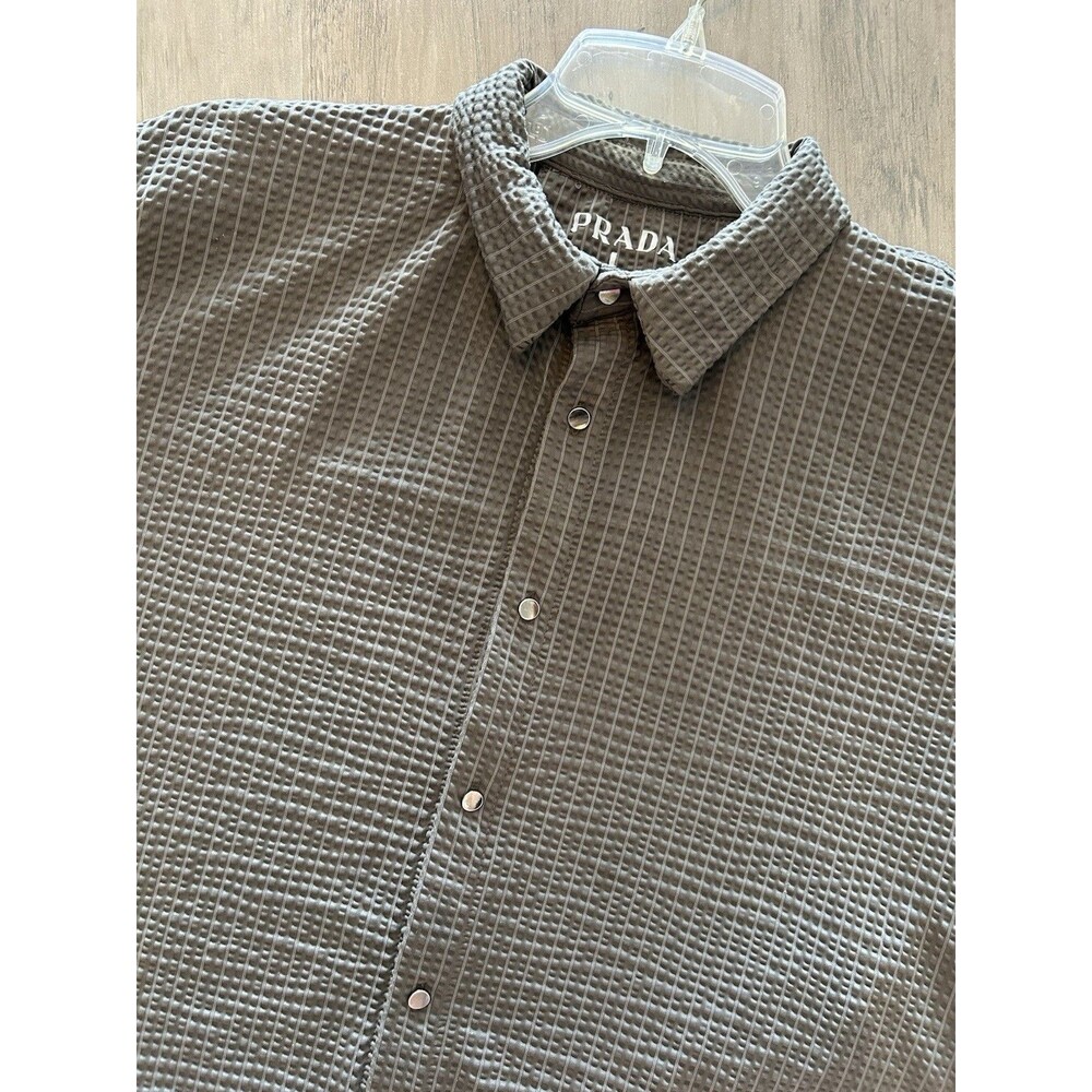 Prada Gray Waffle Knit Texture Polo Shirt size L Men Sports Short Sleeve